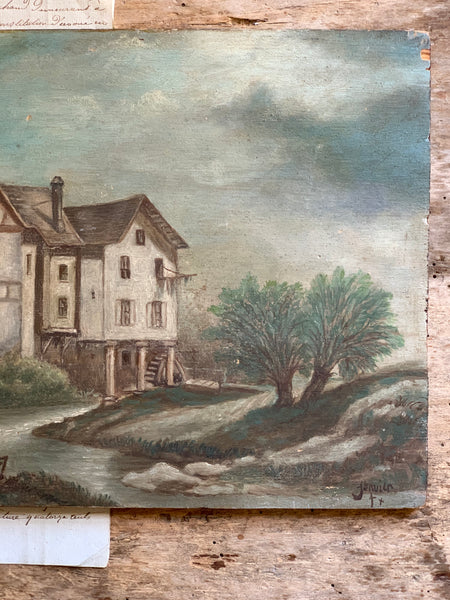 Antique Mill Oil Painting on Board