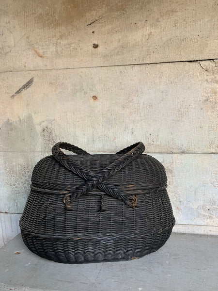 Large Vintage Wicker Basket with Handles