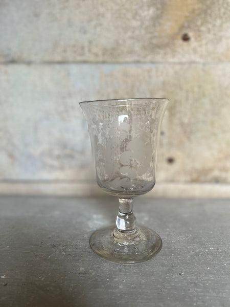 Vintage French Etched Floral Glass Rummer