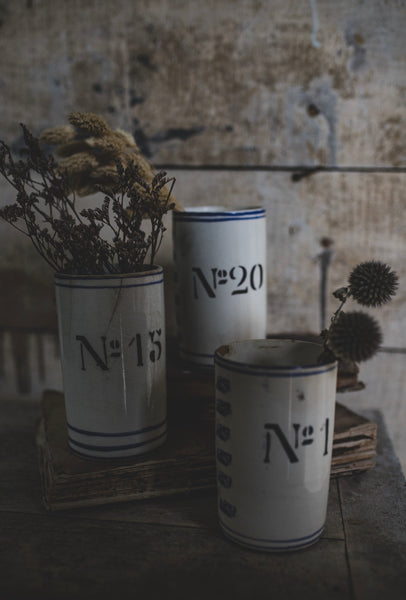 Antique Numbered Spongware Mugs