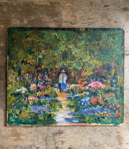 Lady in the Garden Vintage Painting