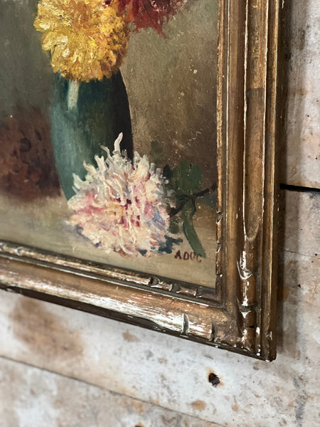 French Vintage Framed Floral Oil Painting