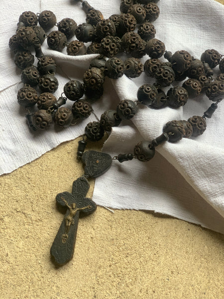 French Vintage Dark Brown Rosary Beads