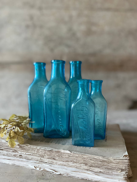 Vintage Blue Glycerine Bottles