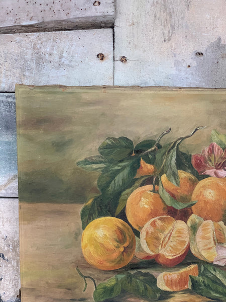 1930s Oil Fruit & Flowers on Canvas