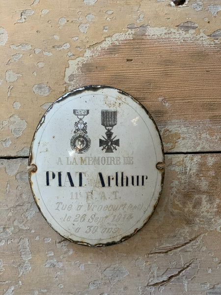French Vintage Enamel Memorial Plaque 1914 (Small)