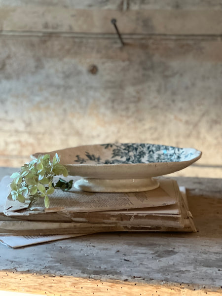 Beautiful French Footed Transferware Dish