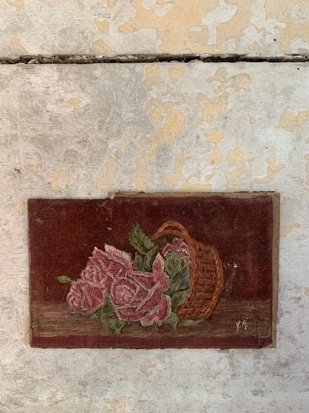 French Rose Basket Painting on Velvet Board