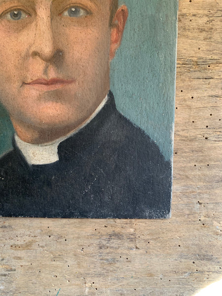 Vintage French Vicar Portrait on Board