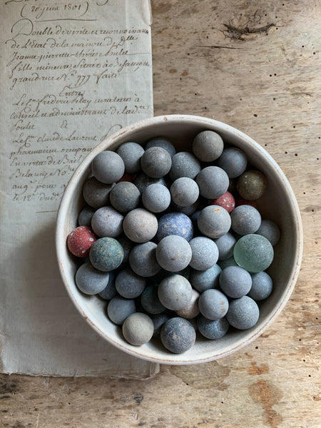 Collection of Small Mixed Antique Clay and Glass Marbles