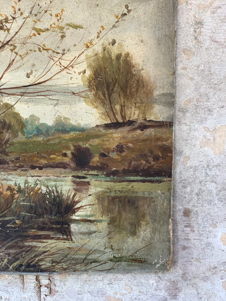 Vintage Lake View Oil Painting