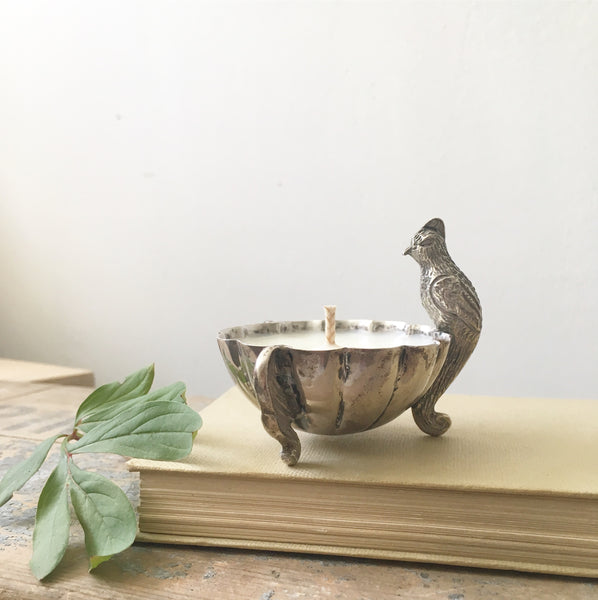 Pewter Bird Salt Pot Candle in Black Tea & Jasmine