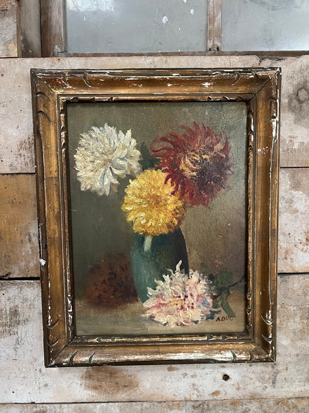 French Vintage Framed Floral Oil Painting