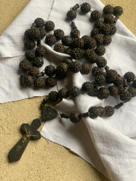 French Vintage Dark Brown Rosary Beads