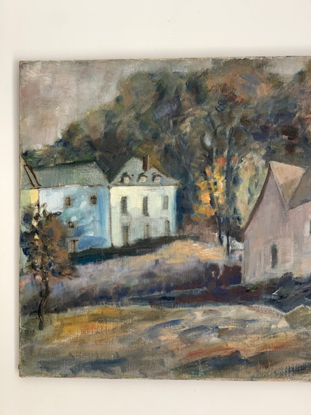Impressionist Village Scene Oil on Canvas