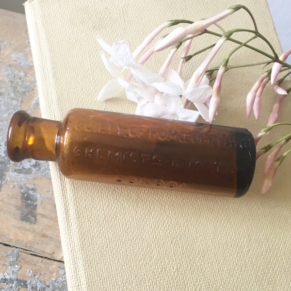 Early 1900s Small Brown Society of Homeopathic Chemist Bottle