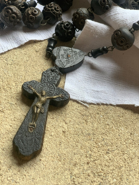 French Vintage Dark Brown Rosary Beads