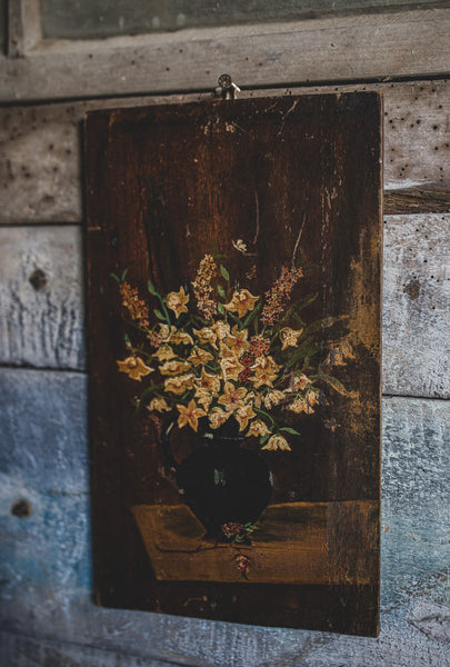 Dark Floral Painting on board