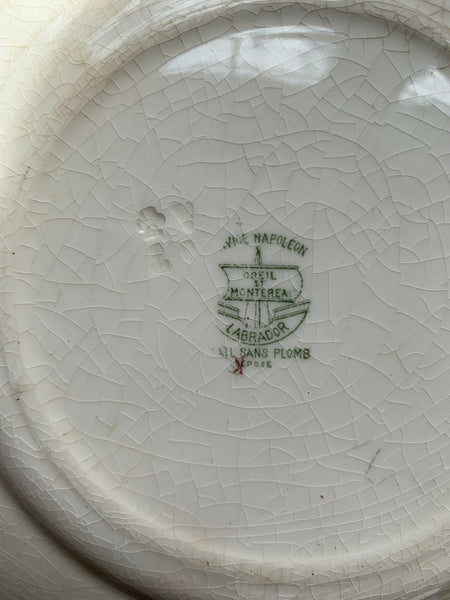 French Vintage Green Transferware Plate
